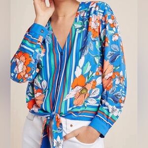 Anthro Maeve Elan Floral Scarf Print Blouse NWOT Size 16